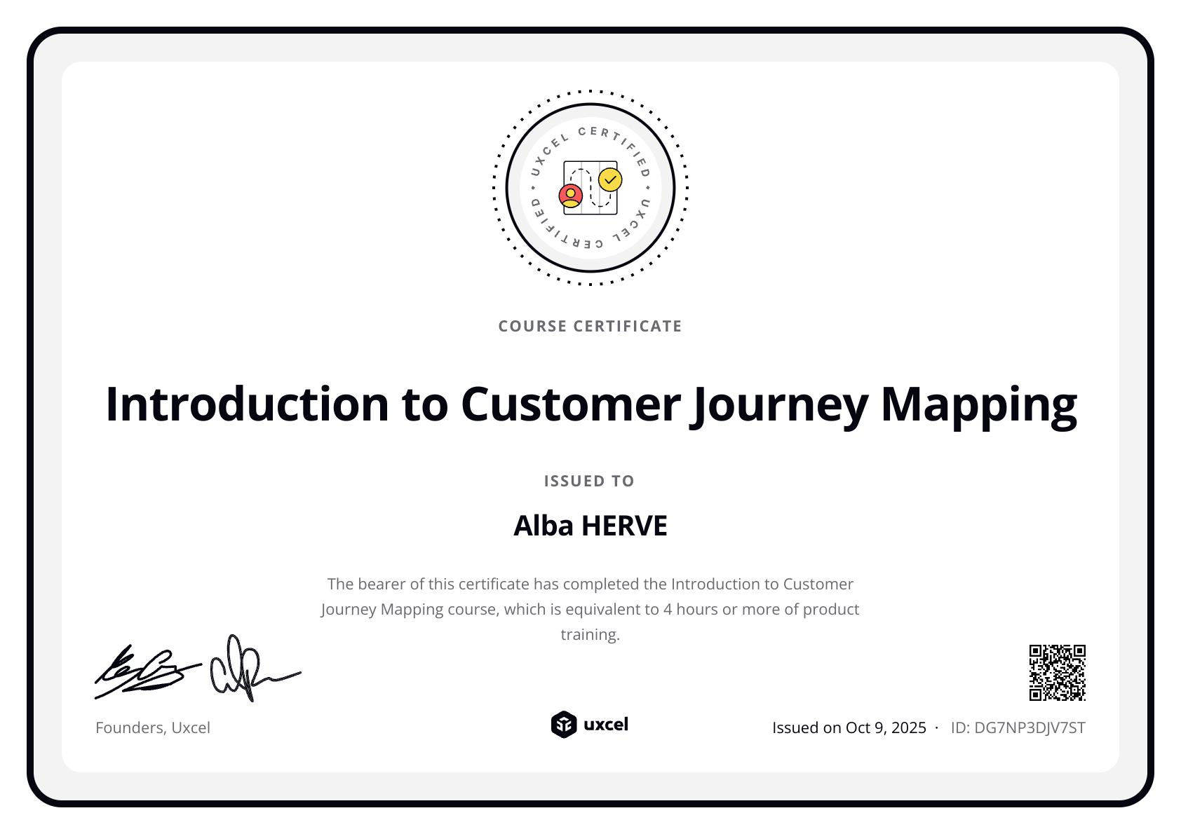 Alba HERVE's certificate